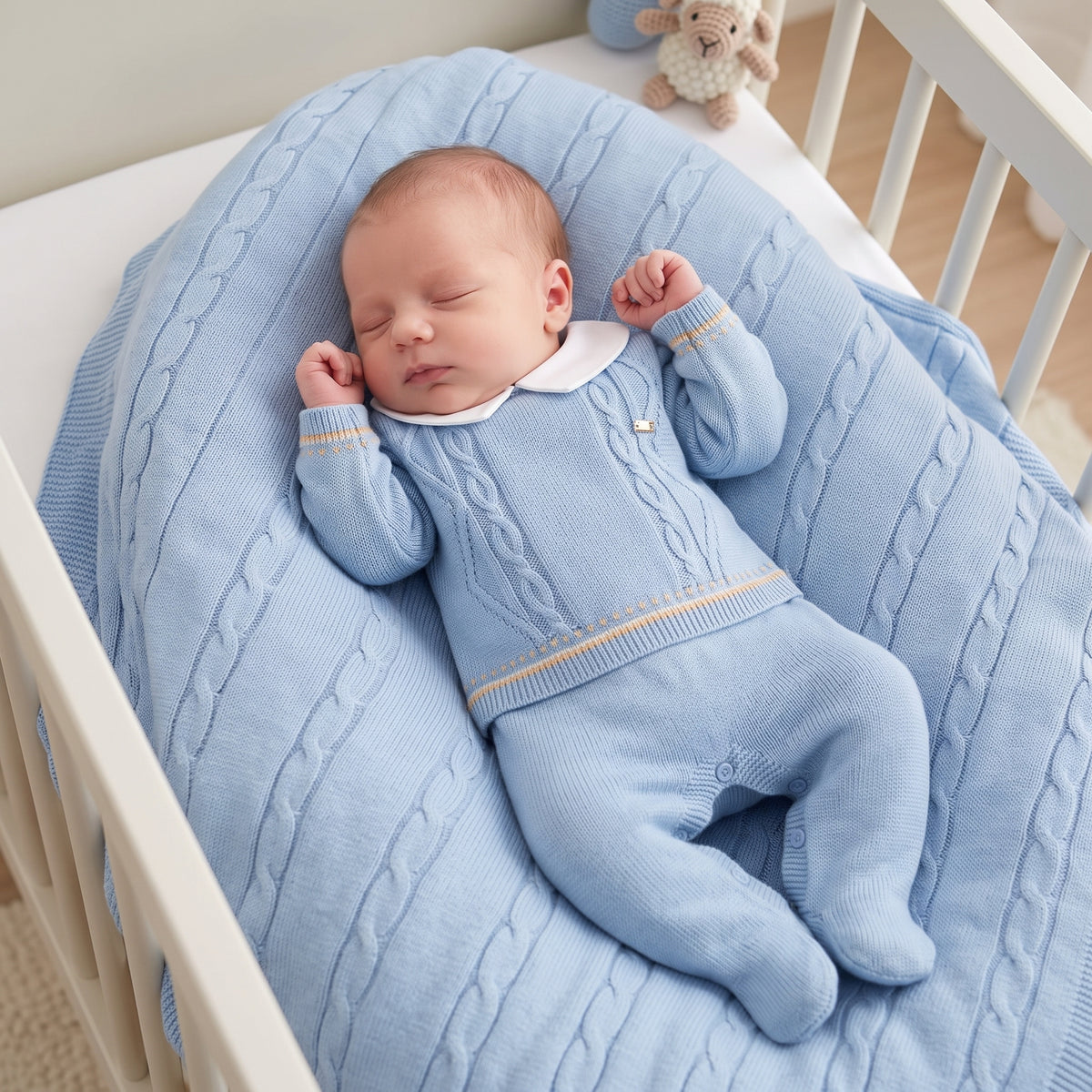 Saída Maternidade Tricô Kit Macacão + Manta Sky Blue Hug