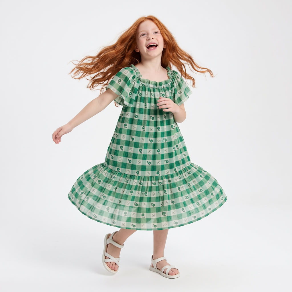 Vestido Verde Xadrez Floral Málagah