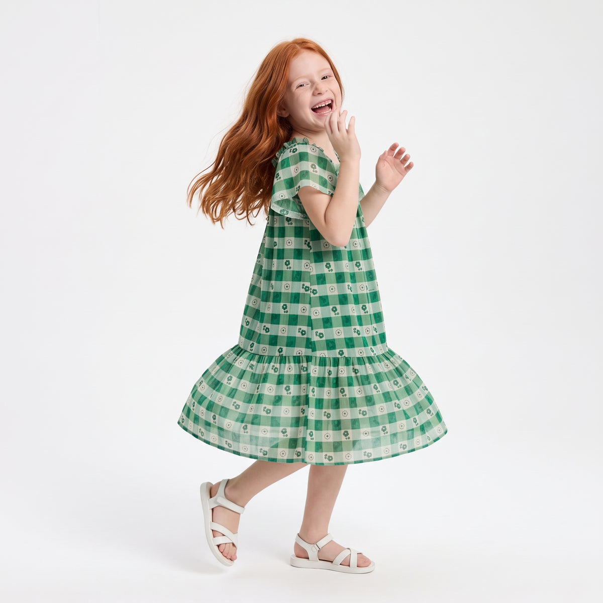 Vestido Verde Xadrez Floral Málagah