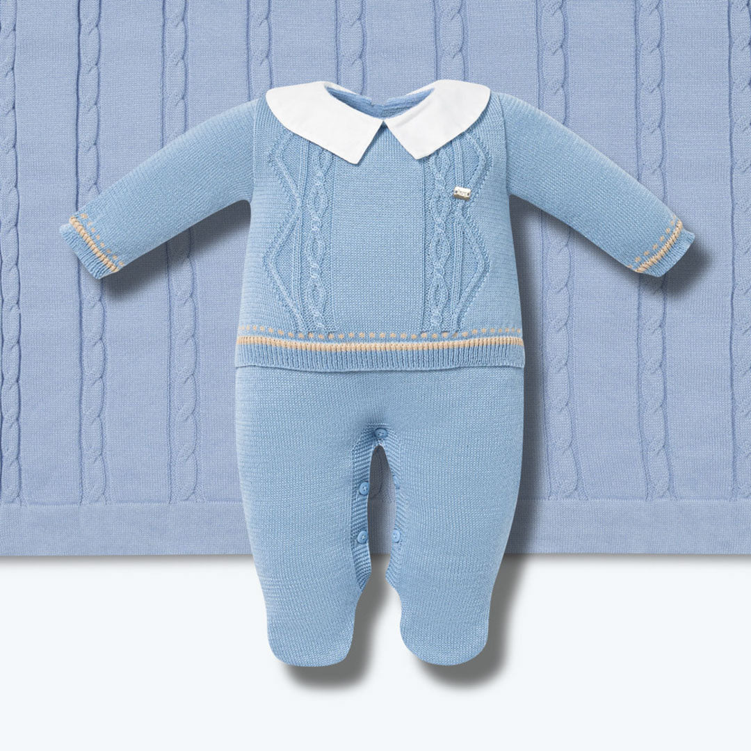 Saída Maternidade Tricô Kit Macacão + Manta Sky Blue Hug