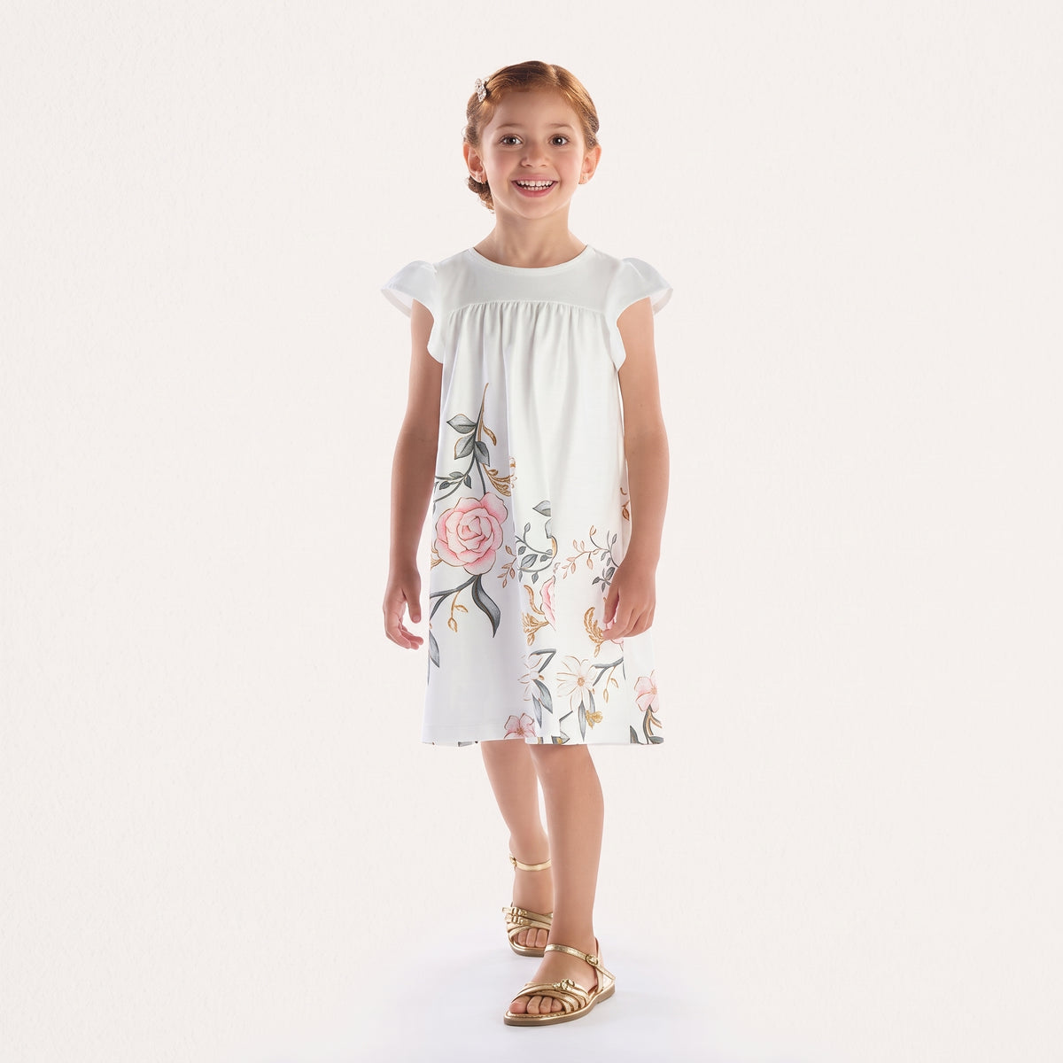 Vestido Infantil Off Texturizado com Estampa e Strass Kiki