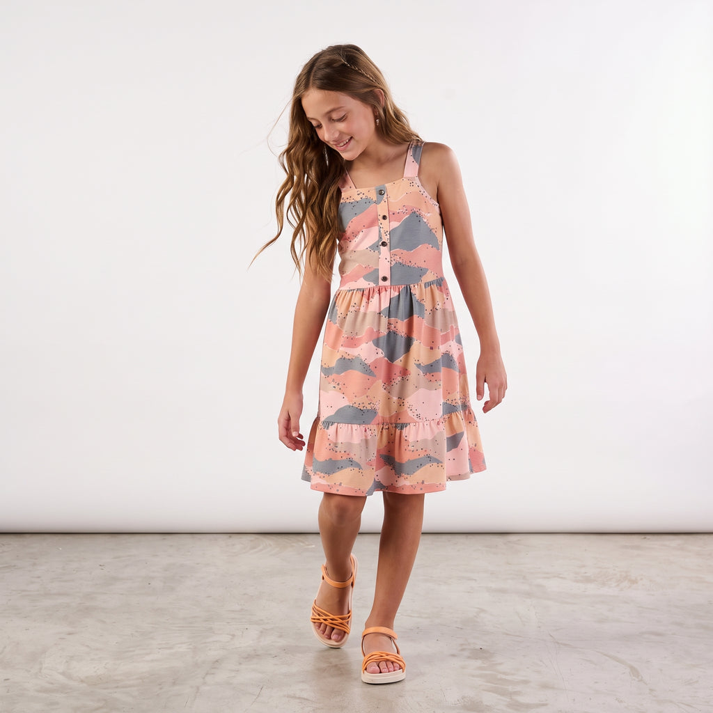 Vestido Estampado Abstrato Rosa e Cinzento Menina Anjo
