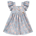 Vestido Malha Tricot Azul Floral com Pérolas e Brilho Kiki