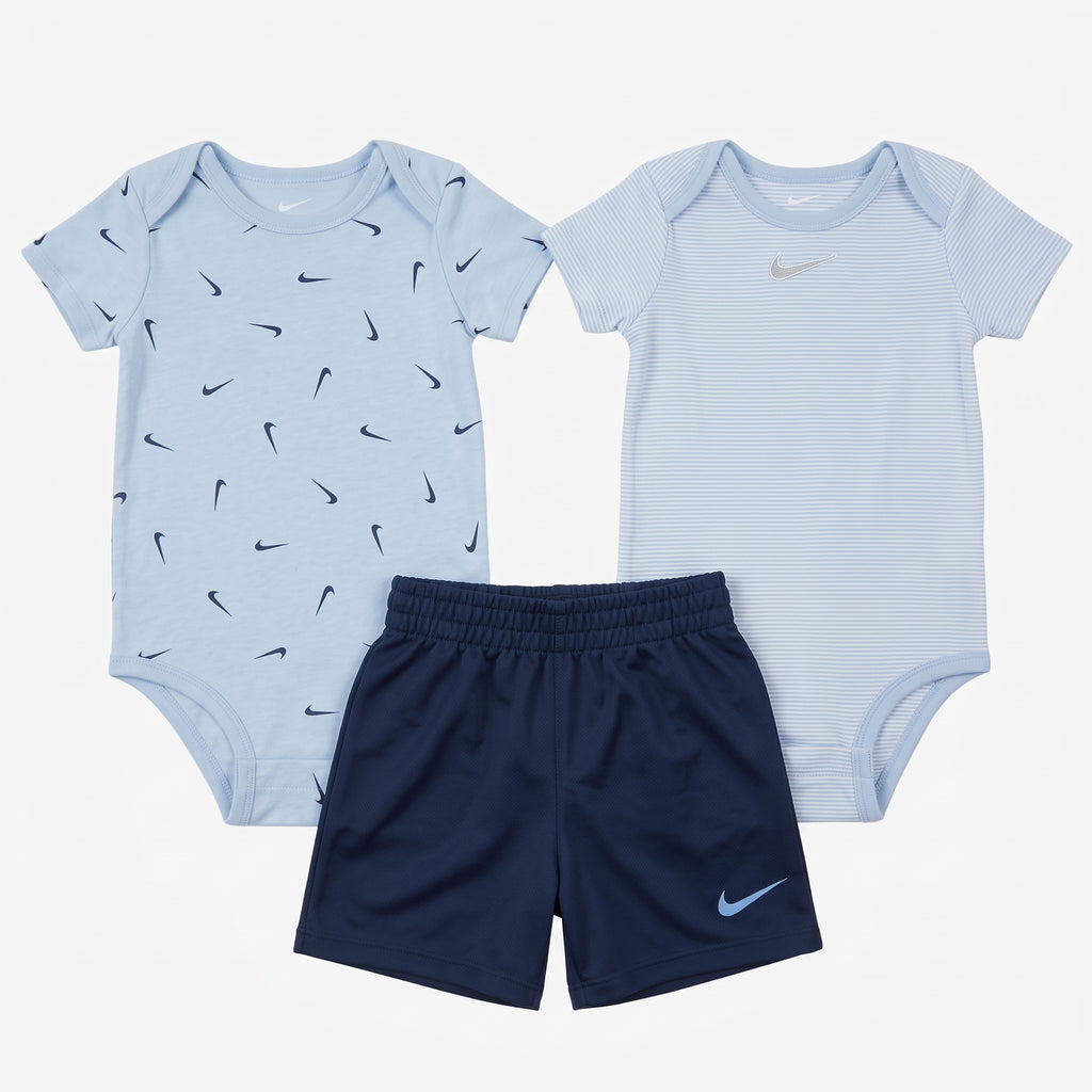 Kit 3 Peças com 2 Bodys de Manga Curta e Bermuda Nike
