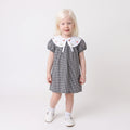 Vestido Xadrez Vichy Preto com Gola Peter Pan e Frutas Bordadas Keko