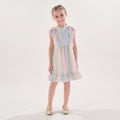 Vestido Festa Kiki Arco-Ìris com Tule Estampado
