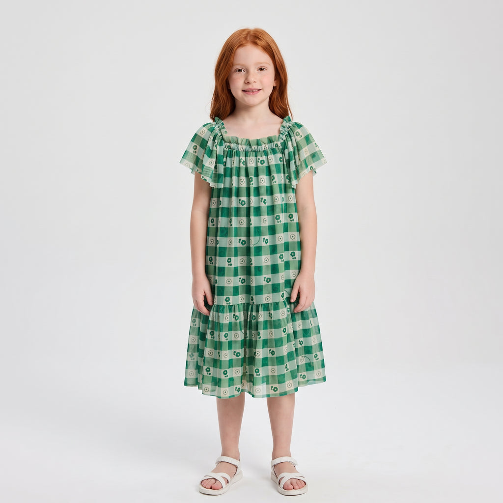 Vestido Verde Xadrez Floral Málagah